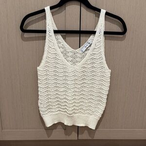 MANGO Elegant Cream Crochet Knit Tank Top